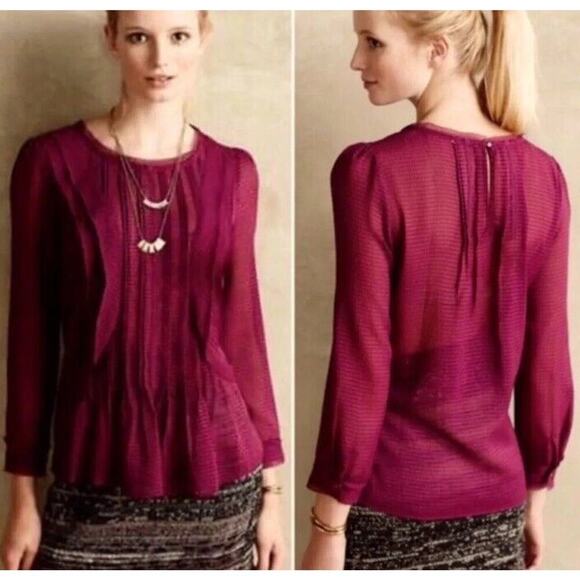 Anthropologie HD In Paris Size 6 Sheer Blouse EUC - Picture 2 of 12